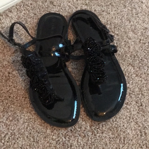 Gianni Bini Embellished Black Patent Leather Sandals - Picture 2 of 8